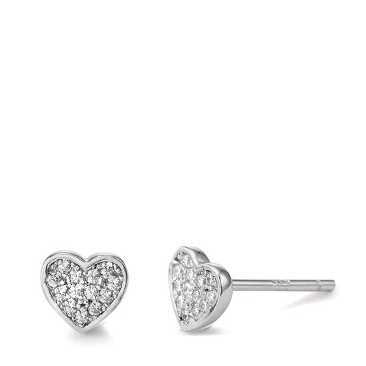 Clous d'oreilles Argent Zircone 26 Pierres Rhodié Coeur Ø5.5 mm