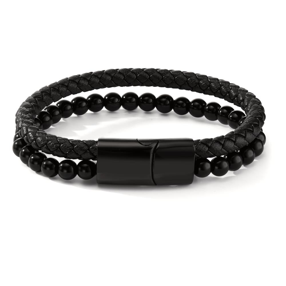 Bracelet Acier inoxydable, Cuir [synth. Stein] noir PVD 20.5 cm