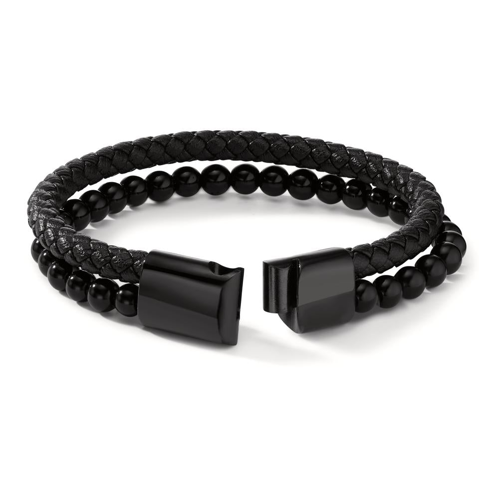 Bracelet Acier inoxydable, Cuir [synth. Stein] noir PVD 20.5 cm