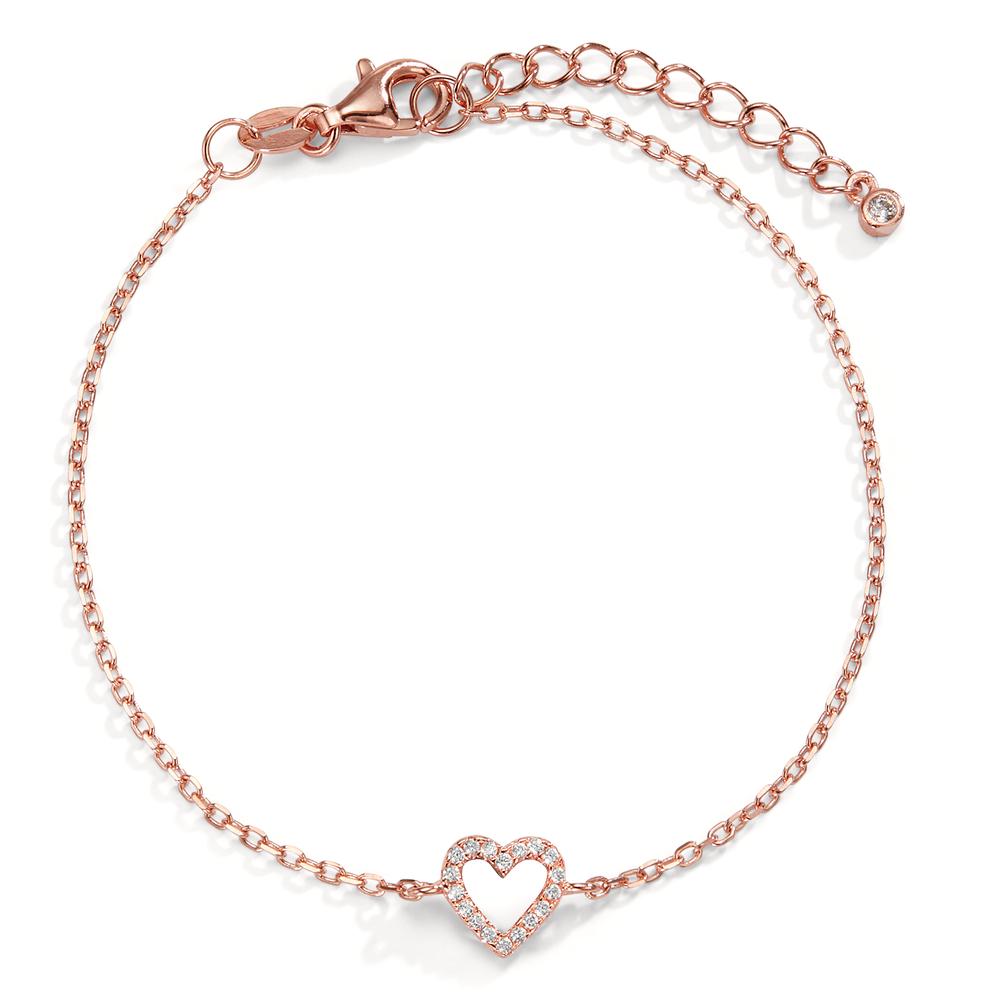 Bracelet Argent Zircone rosé Plaqué or Coeur 17-20 cm