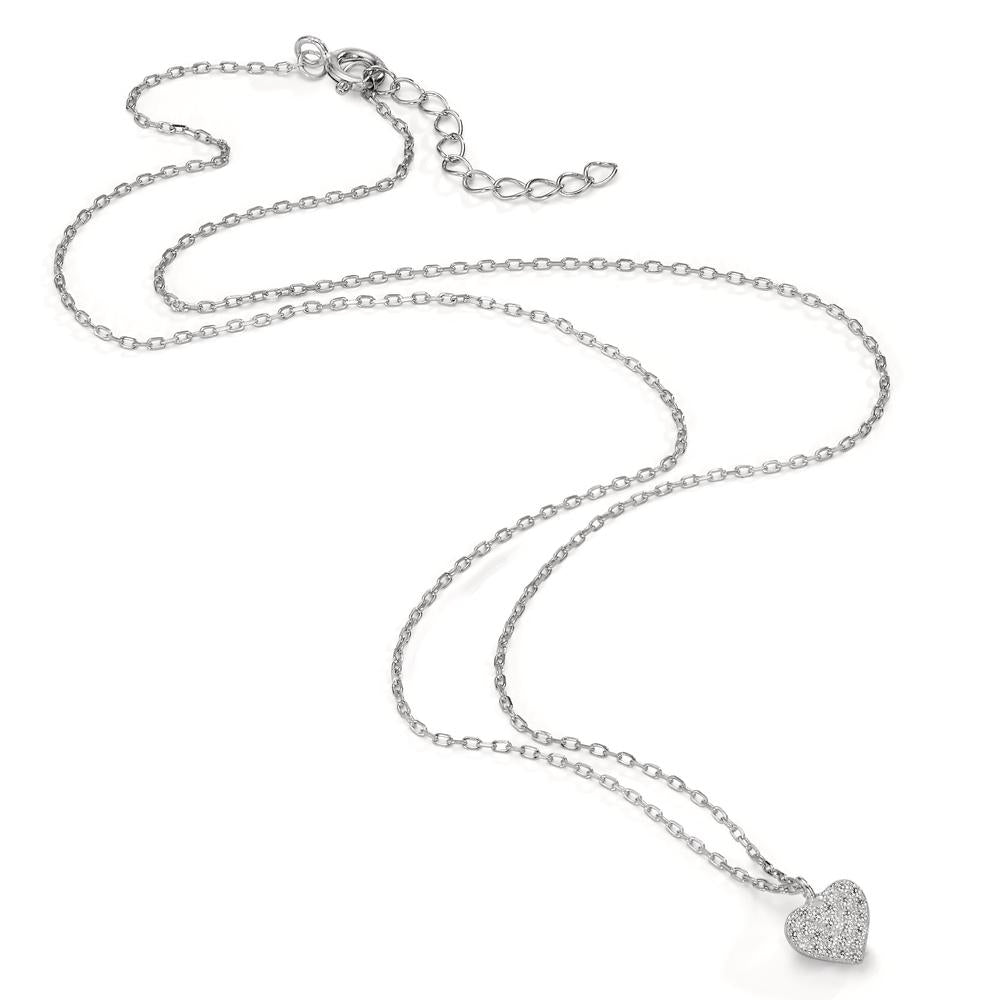 Collier Argent Zircone Rhodié Coeur 42-45 cm Ø7 mm