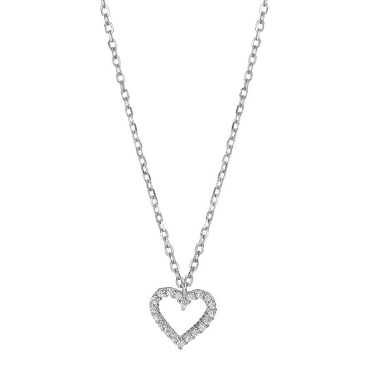 Collier Argent Zircone Rhodié Coeur 42-45 cm