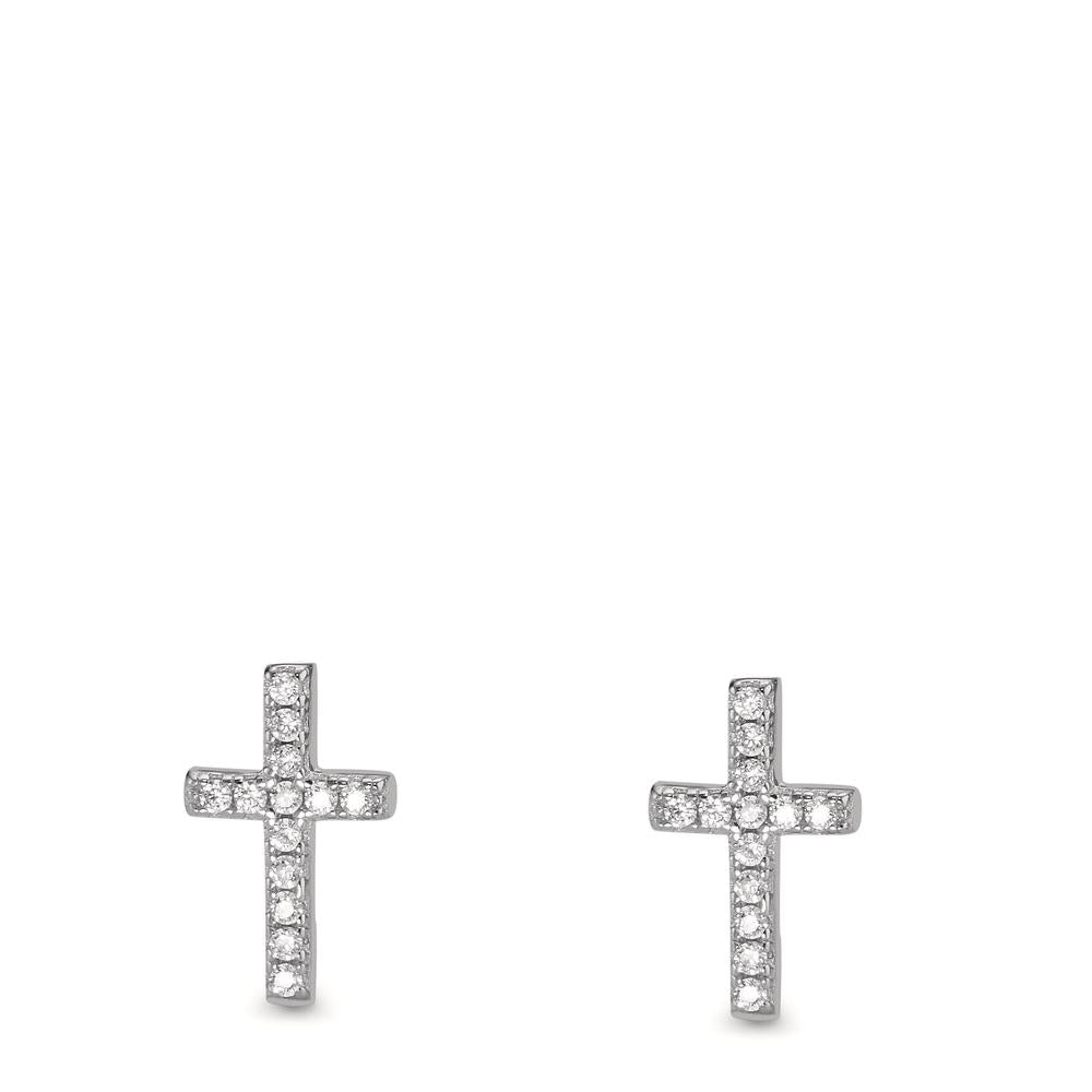 Clous d'oreilles Argent Zircone 26 Pierres Rhodié Croix