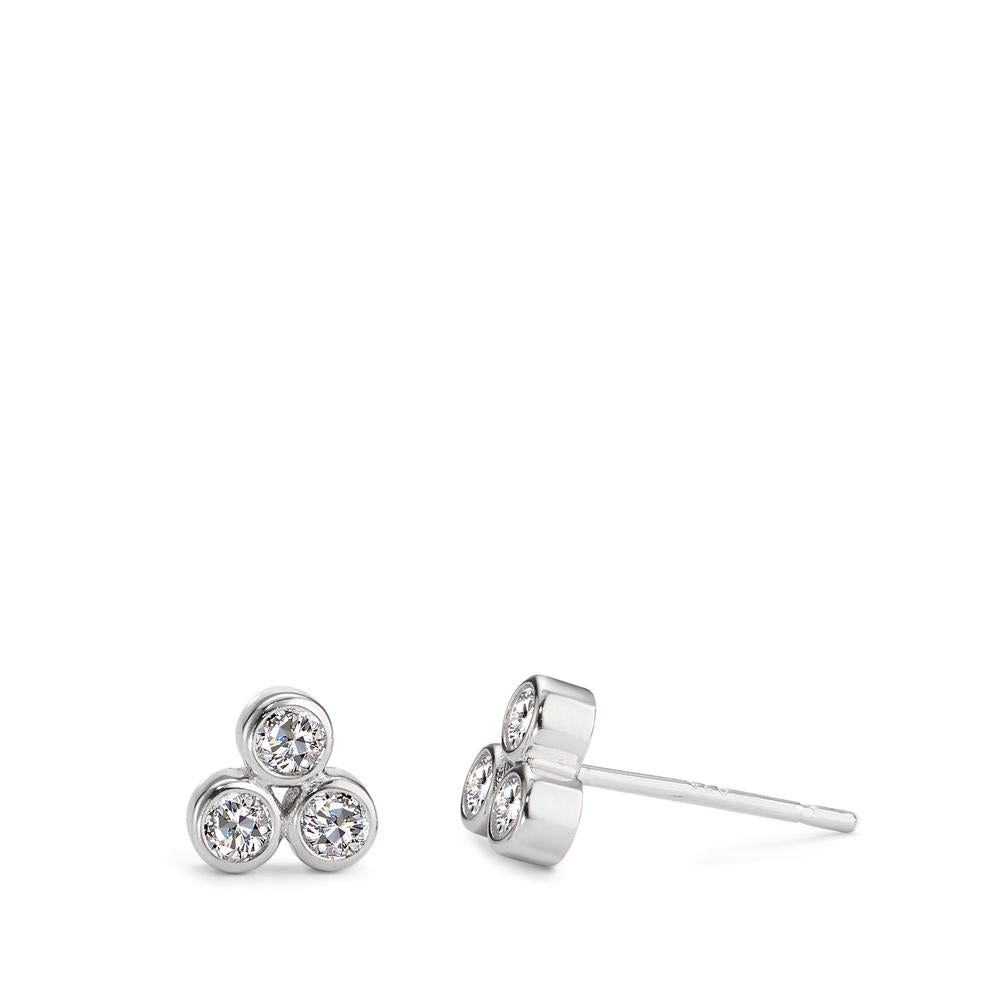 Clous d'oreilles Argent Zircone 6 Pierres Rhodié Ø6.5 mm