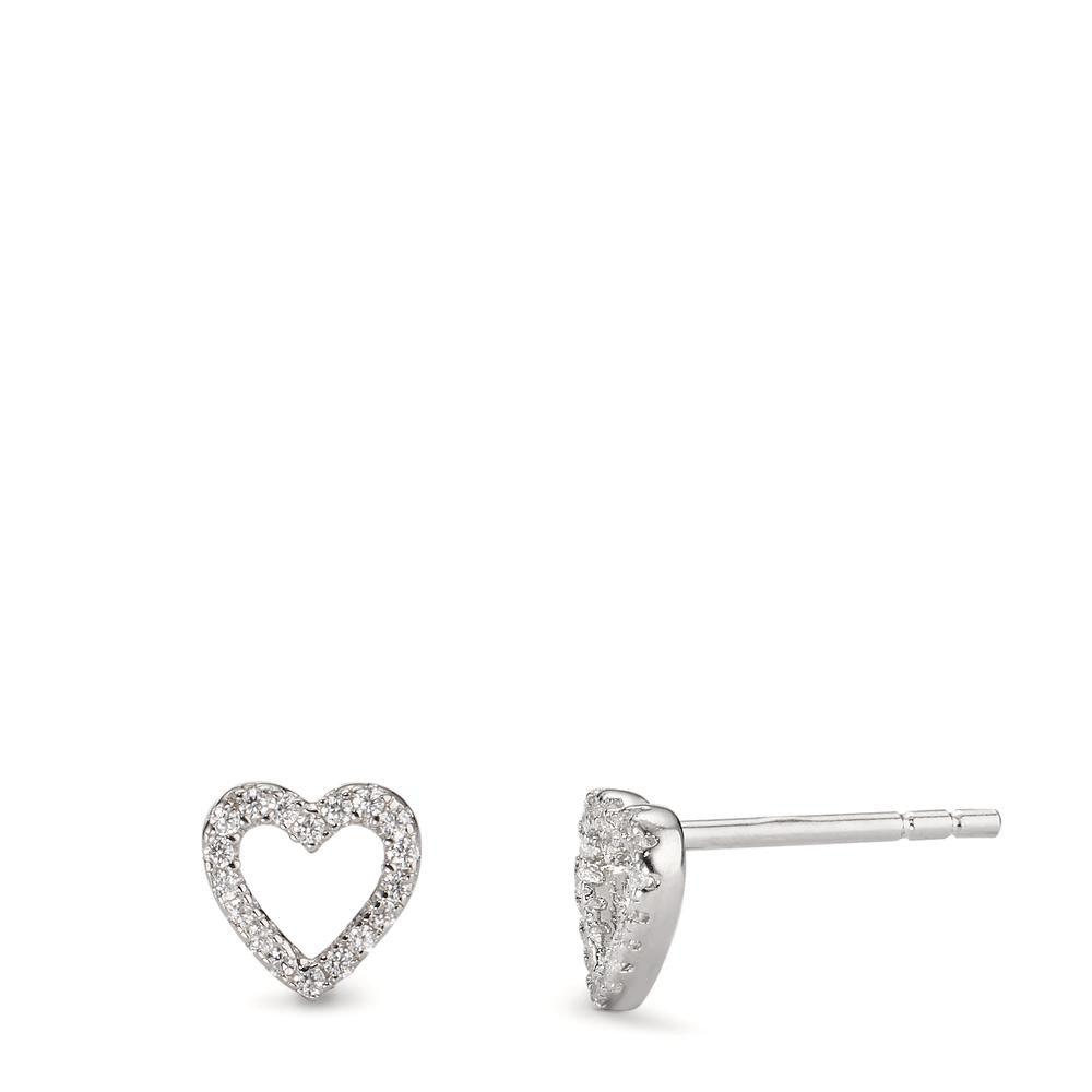 Clous d'oreilles Argent Zircone Rhodié Coeur Ø6.5 mm