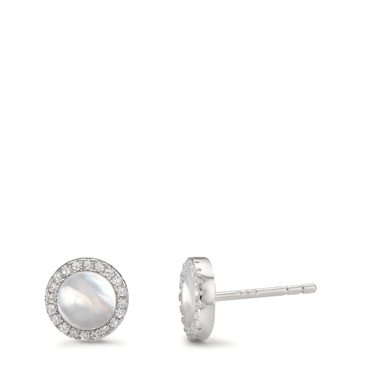 Clous d'oreilles Argent Zircone Rhodié nacre Ø8 mm