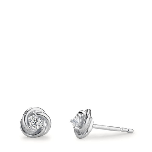 Clous d'oreilles Argent Zircone blanc, 2 Pierres Rhodié Ø6 mm