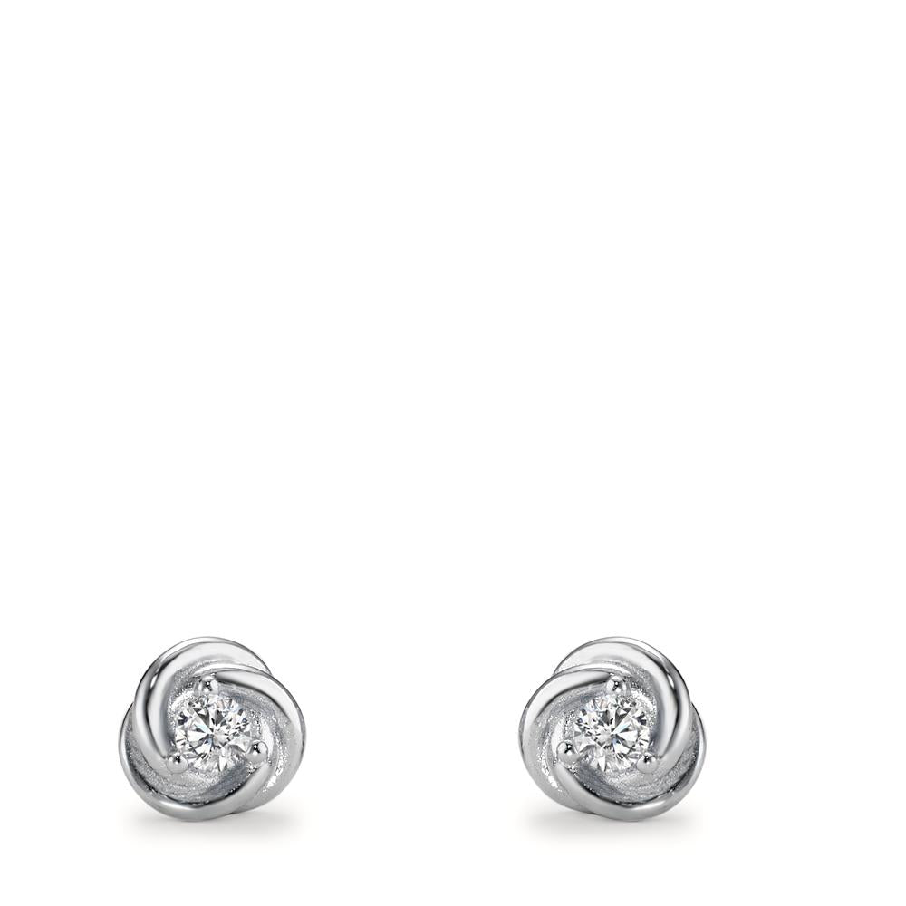 Clous d'oreilles Argent Zircone blanc, 2 Pierres Rhodié Ø6 mm