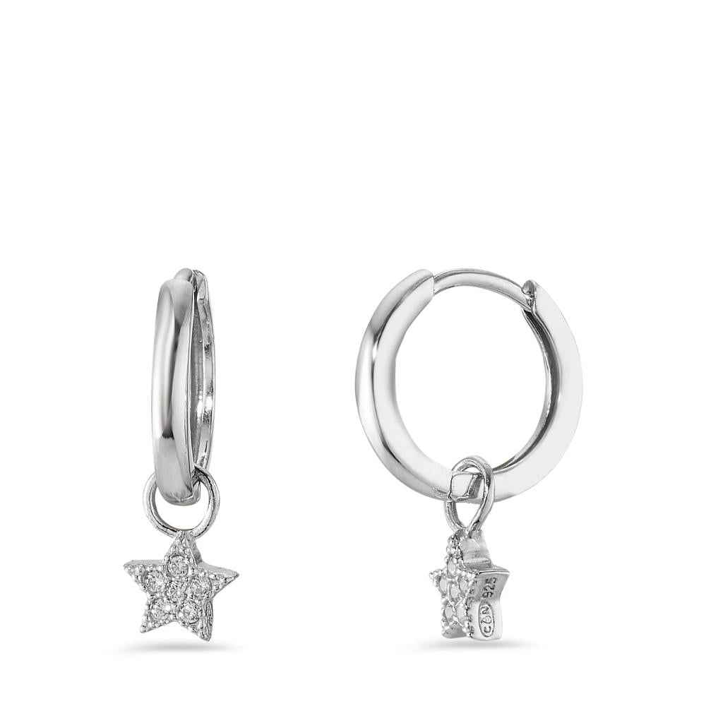 Créoles avec pendentif Argent Zircone blanc, 12 Pierres Rhodié Étoile