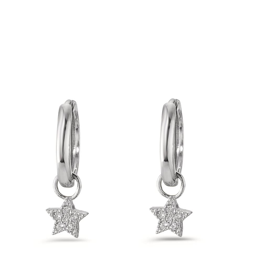 Créoles avec pendentif Argent Zircone blanc, 12 Pierres Rhodié Étoile