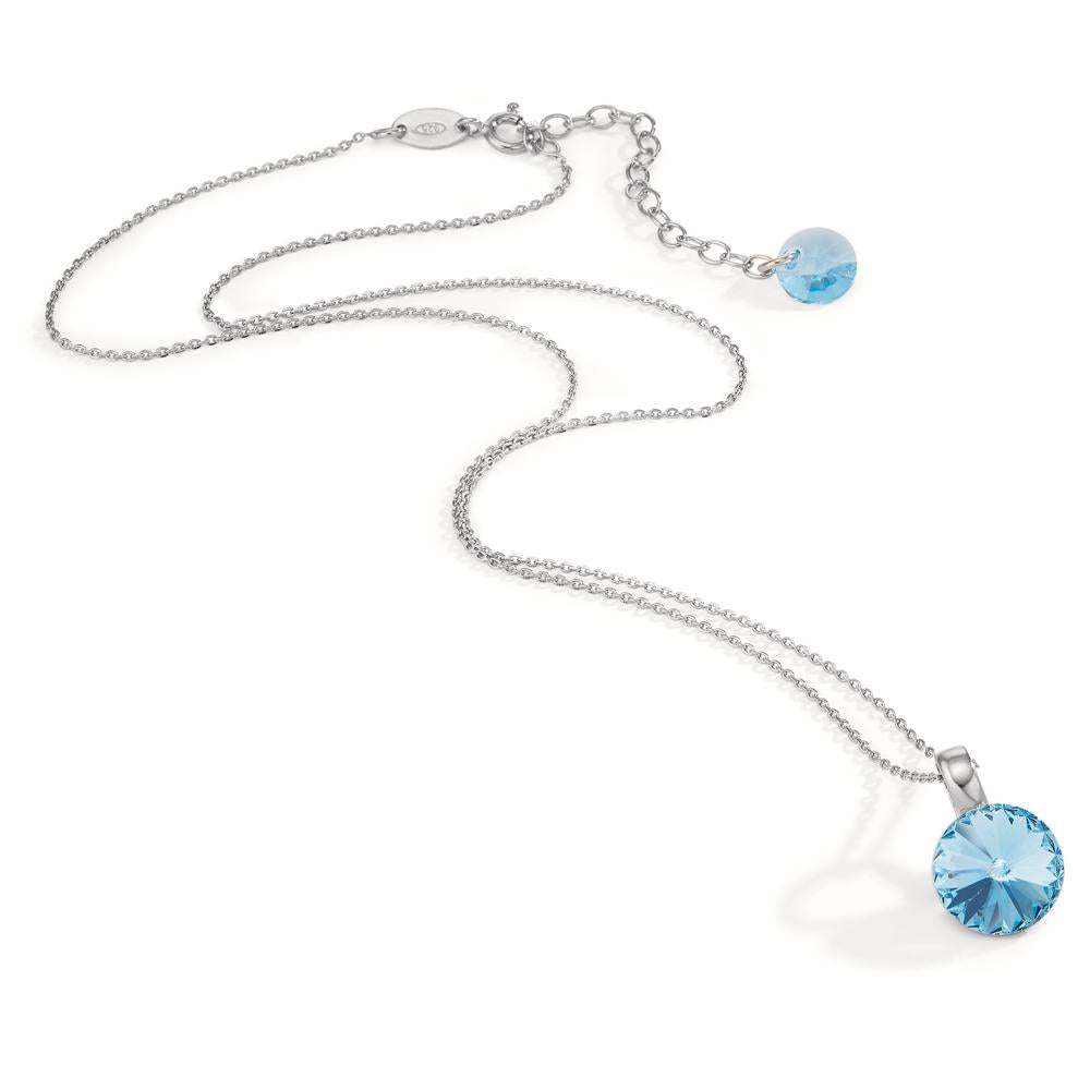 Chaînette avec pendentif Argent Zircone aqua, 2 Pierres Rhodié 43-47 cm Ø12 mm