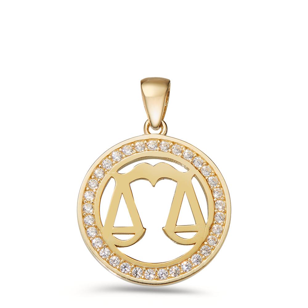 Pendentif Or jaune 9K Zircone Signe Astrologique Balance Ø16.5 mm