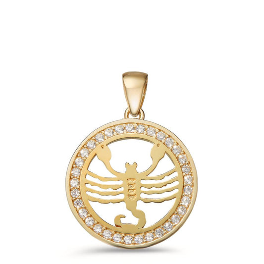 Pendentif Or jaune 9K Zircone Signe Astrologique Scorpion Ø16.5 mm