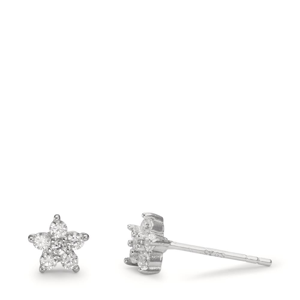 Clous d'oreilles Argent Zircone 12 Pierres Rhodié Fleur Ø6 mm