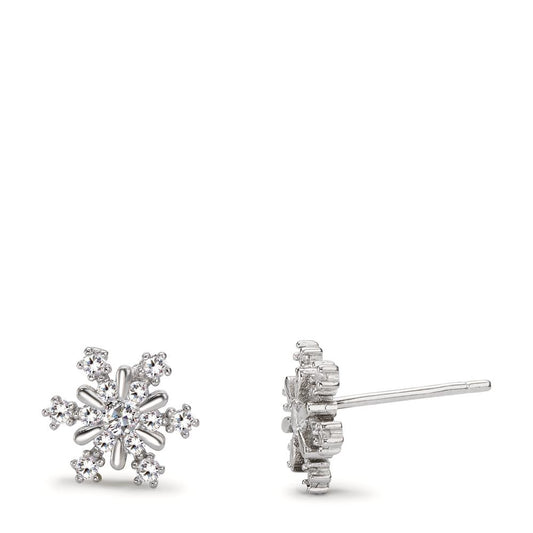 Clous d'oreilles Argent Zircone Rhodié Flocon de Neige Ø10 mm