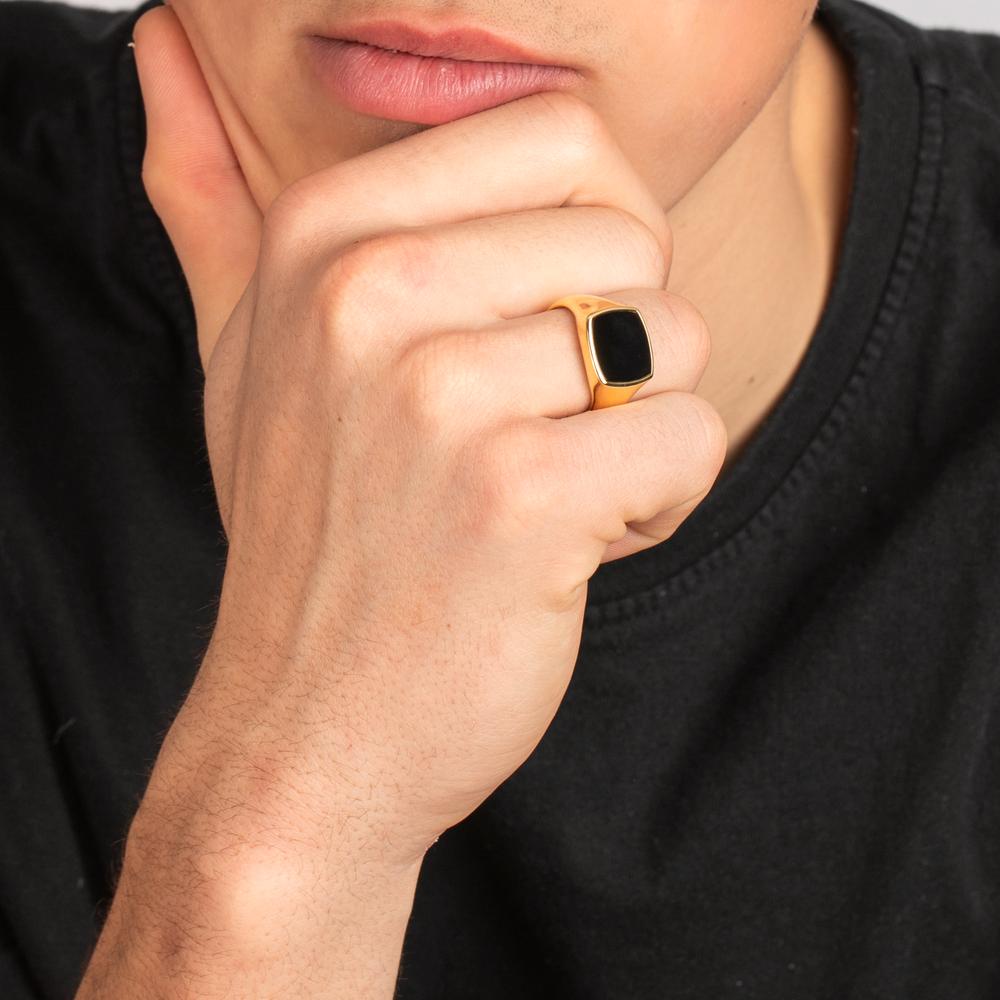 Bague Argent Onyx jaune Plaqué or