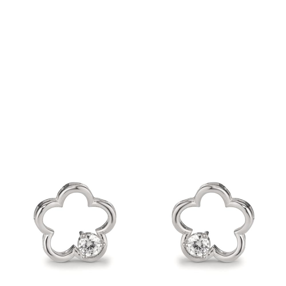 Clous d'oreilles Argent Zircone 2 Pierres Rhodié Fleur Ø11 mm