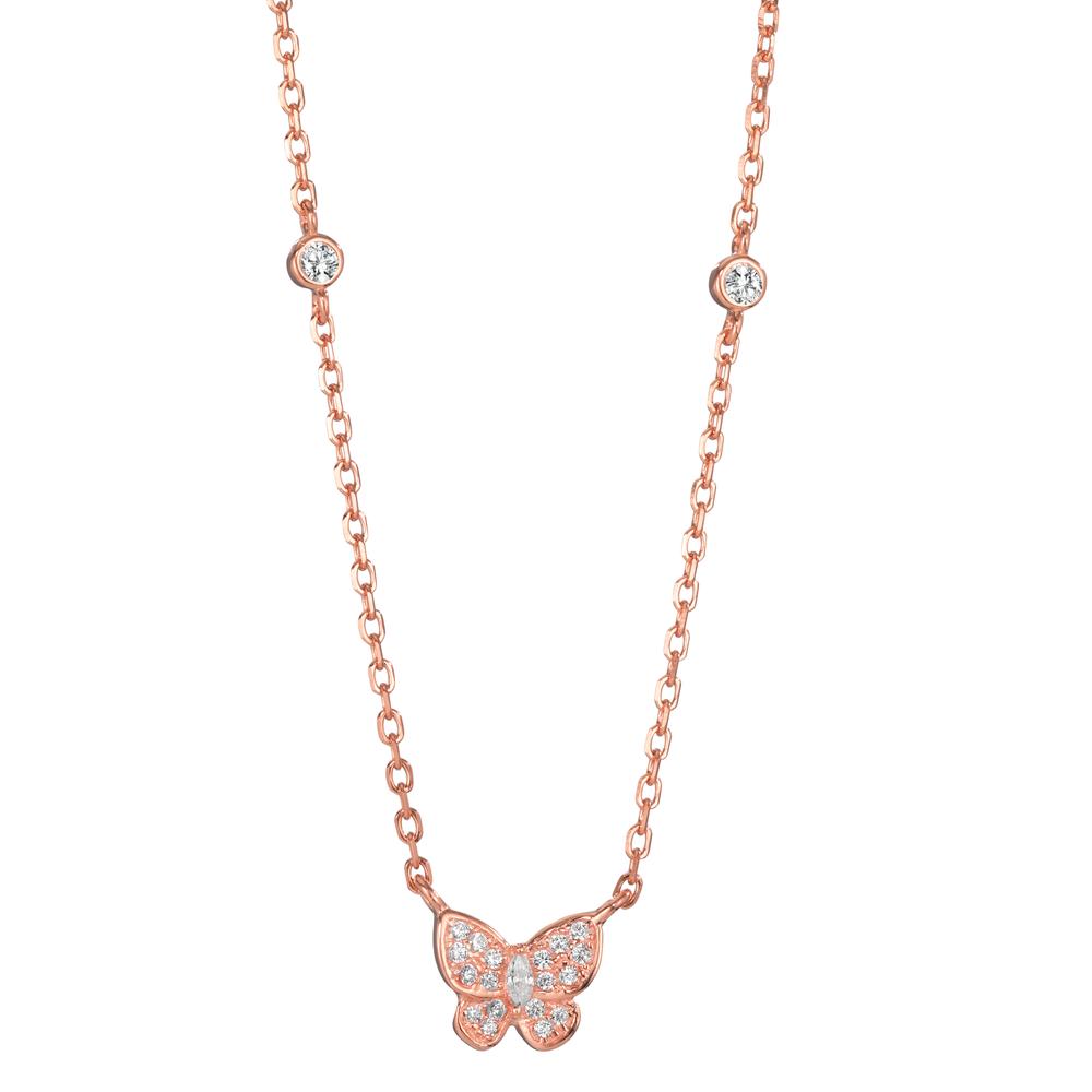 Collier Argent Zircone rosé Plaqué or Papillon 40-45 cm