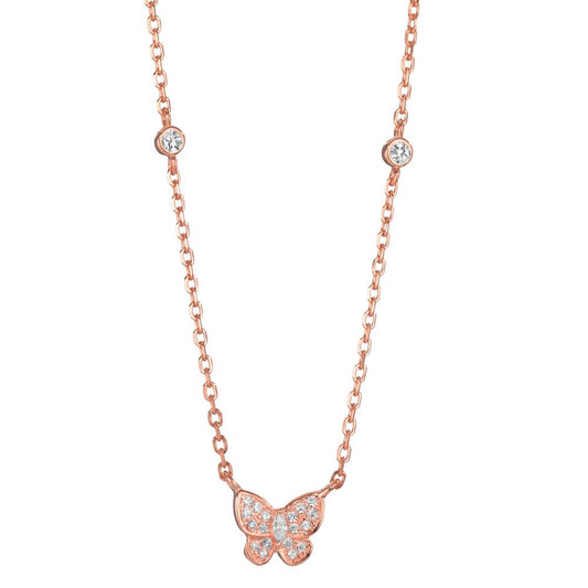 Collier Argent Zircone rosé Plaqué or Papillon 40-45 cm