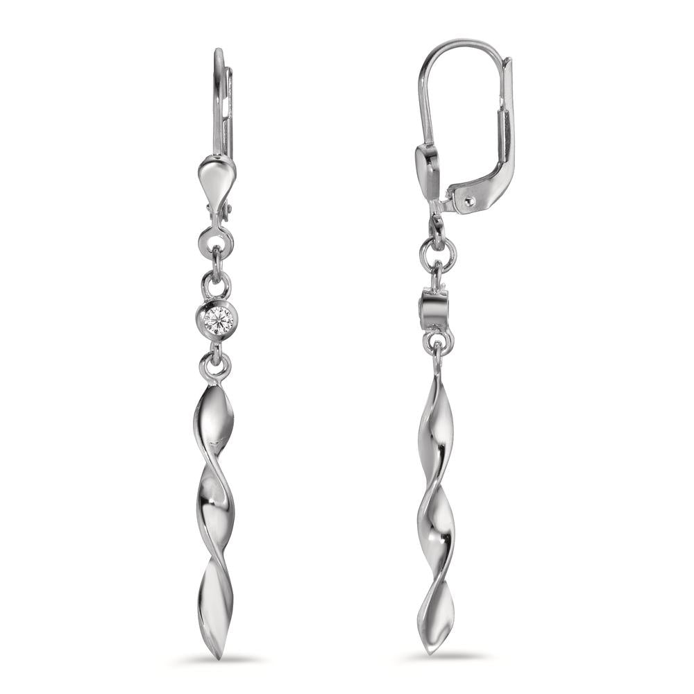 Pendant d'oreilles Argent Zircone 2 Pierres Rhodié