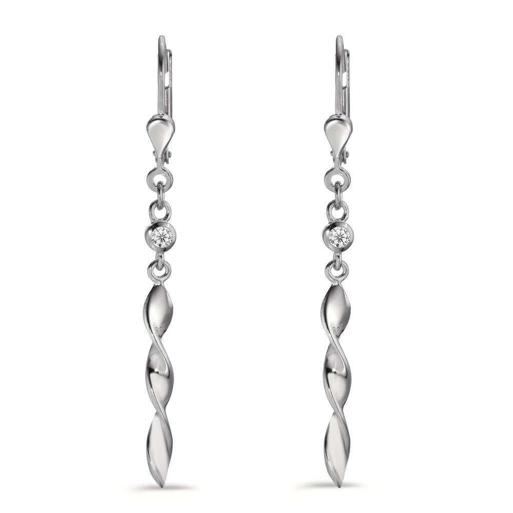 Pendant d'oreilles Argent Zircone 2 Pierres Rhodié