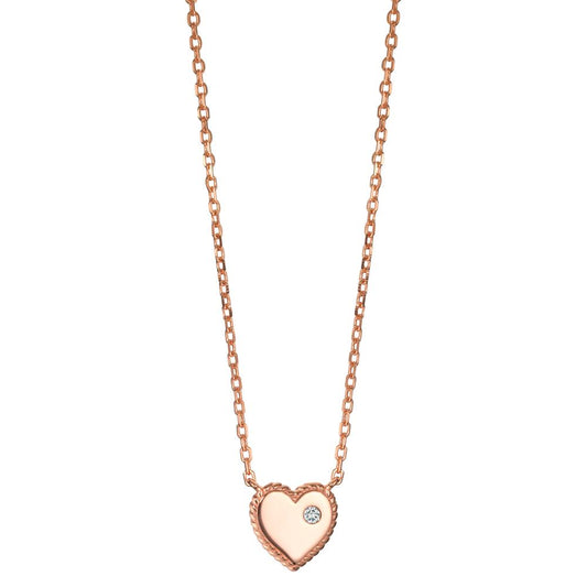 Collier Argent Zircone rosé Plaqué or Coeur 40-45 cm