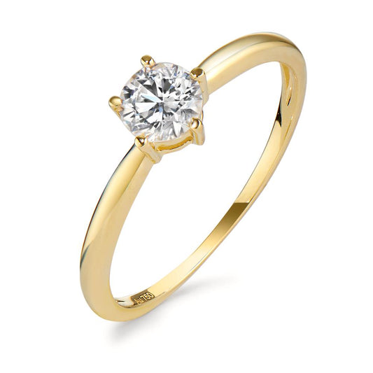 Bague solitaire Or jaune 18K Zircone Ø5.5 mm