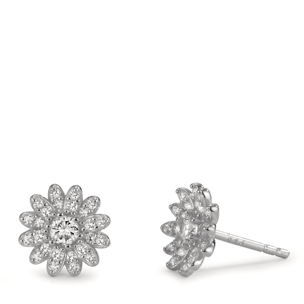 Clous d'oreilles Argent Zircone Rhodié Fleur Ø9 mm