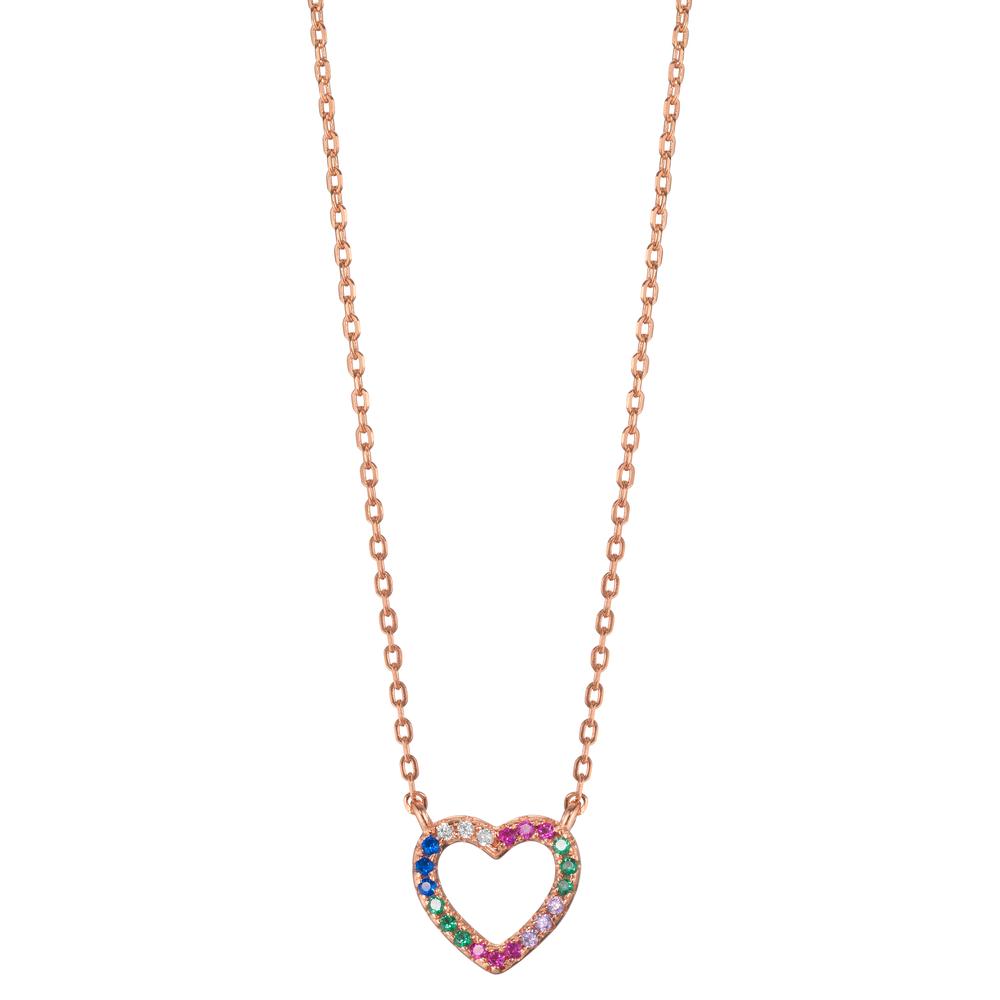 Collier Argent Zircone coloré rosé Plaqué or Coeur 40-45 cm Ø10 mm