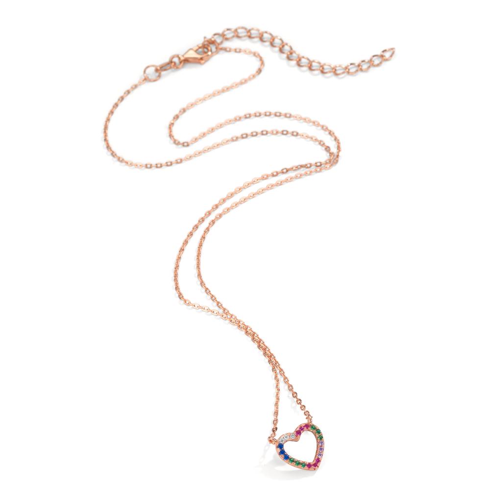 Collier Argent Zircone coloré rosé Plaqué or Coeur 40-45 cm Ø10 mm