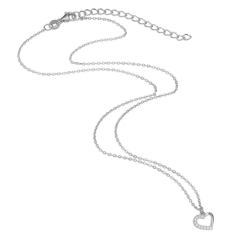 Collier Argent Zircone 11 Pierres Rhodié Coeur 40-45 cm Ø8.5 mm