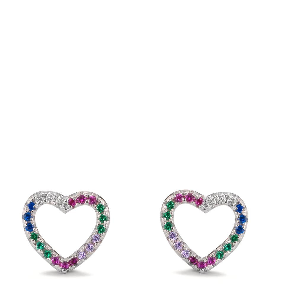 Clous d'oreilles Argent Zircone coloré Rhodié Coeur Ø9.5 mm