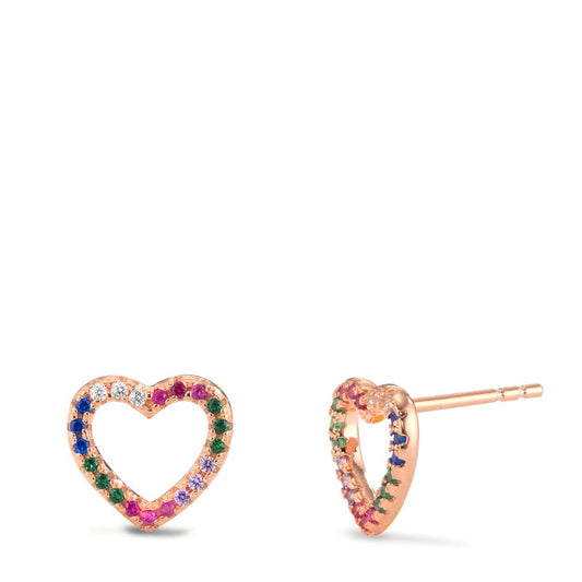 Clous d'oreilles Argent Zircone coloré rosé Plaqué or Coeur Ø9.5 mm