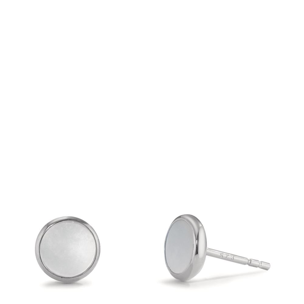 Clous d'oreilles Argent Rhodié nacre Ø8 mm