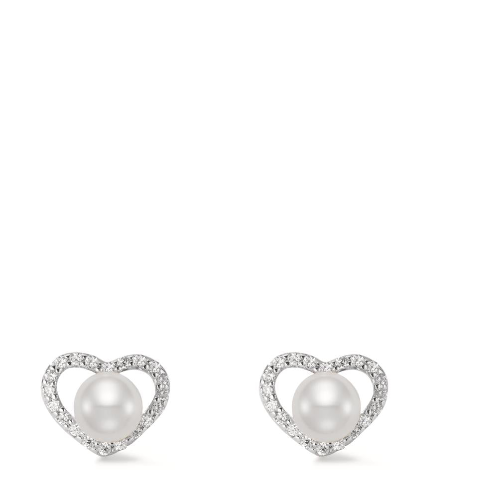 Clous d'oreilles Argent Zircone Rhodié perle d'eau douce Coeur