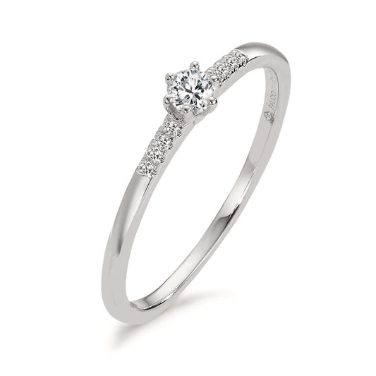 Bague solitaire Or blanc 14K Diamant 0.08 ct, 9 Pierres, w-si