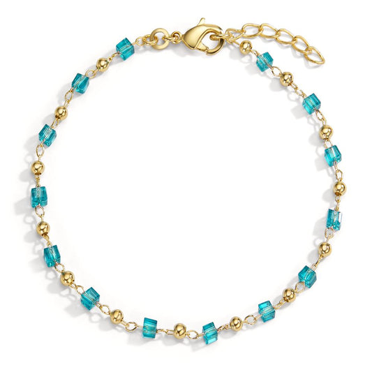 Bracelet Bronze Cristal aqua, 14 Pierres Plaqué or 16-18 cm