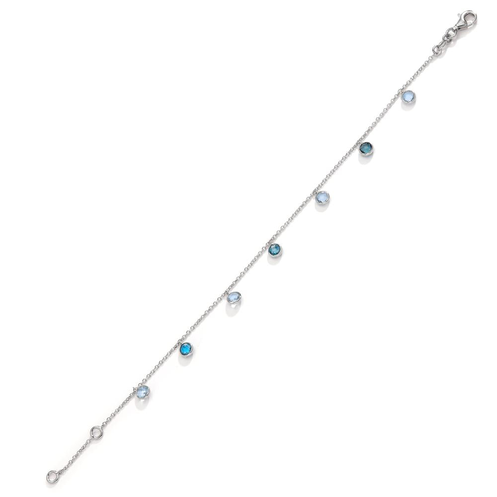 Bracelet Or blanc 14K Topaze bleu, 7 Pierres 17.5-19.5 cm