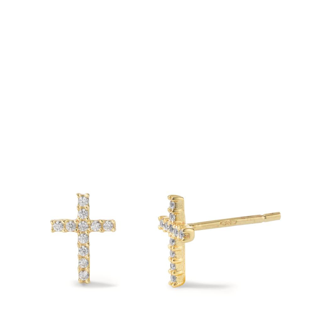 Clous d'oreilles Or jaune 9K Zircone 22 Pierres Croix