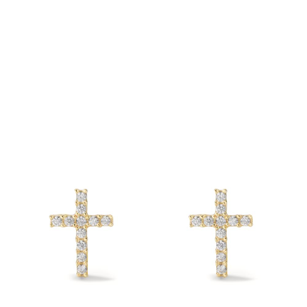 Clous d'oreilles Or jaune 9K Zircone 22 Pierres Croix