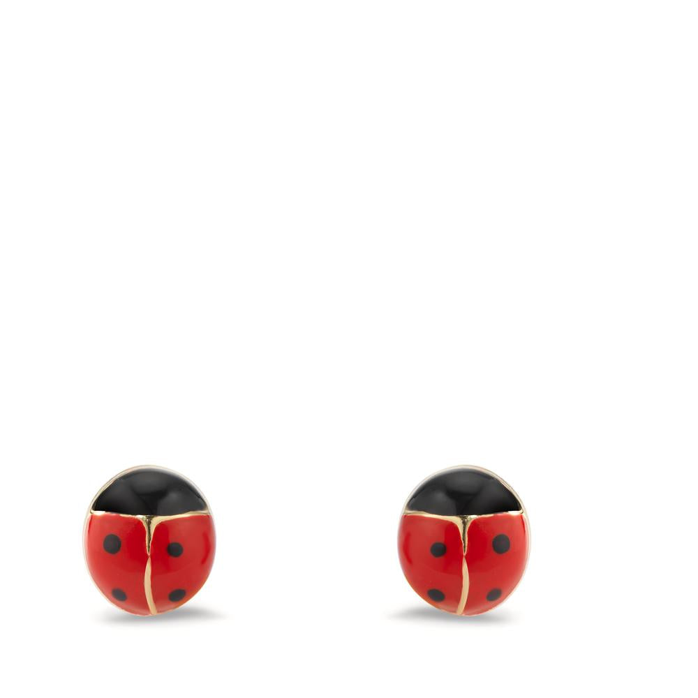 Clous d'oreilles Or jaune 9K, Silicone Émaillé Coccinelle Ø5.5 mm