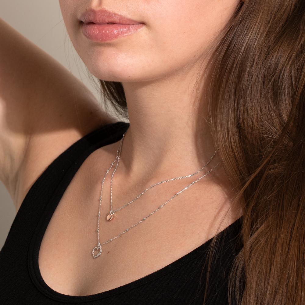 Collier Argent rosé Bicolore Coeur 40-44 cm