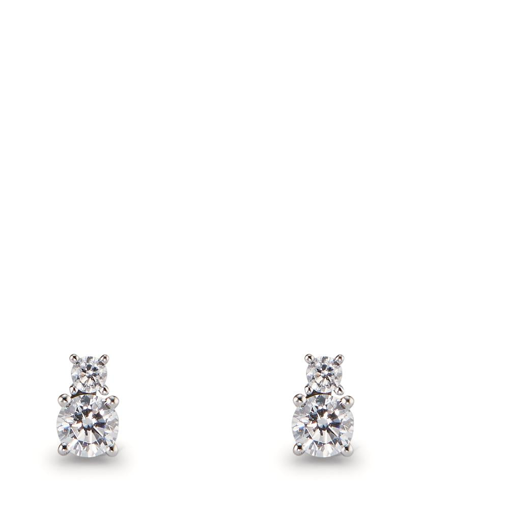 Clous d'oreilles Or blanc 9K Zircone 4 Pierres