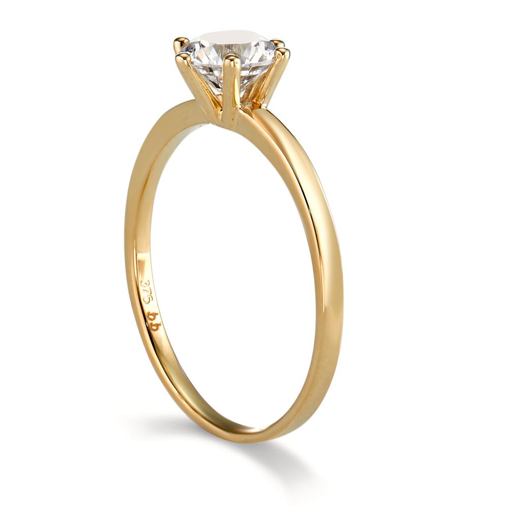 Bague solitaire Or jaune 9K Zircone 6 mm