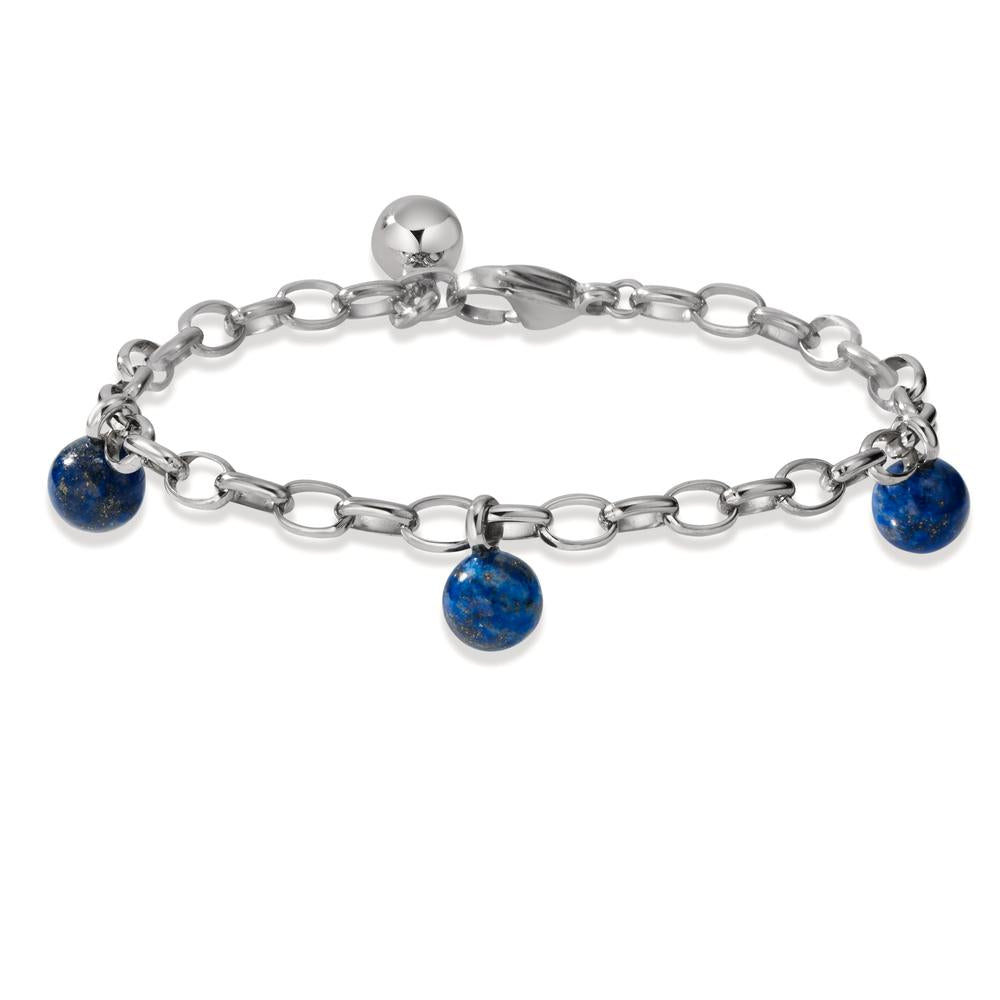 Bracelet Acier inoxydable Lapis-lazuli 3 Pierres 17.5-19.5 cm Ø4 mm