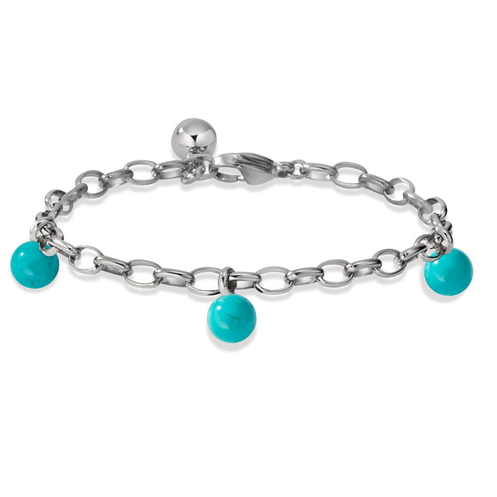 Bracelet Acier inoxydable Turquoise 3 Pierres 17.5-19.5 cm Ø4 mm