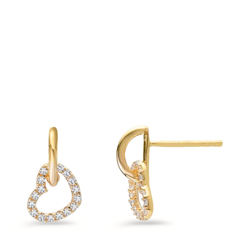 Pendant d'oreilles Or jaune 14K Zircone Coeur