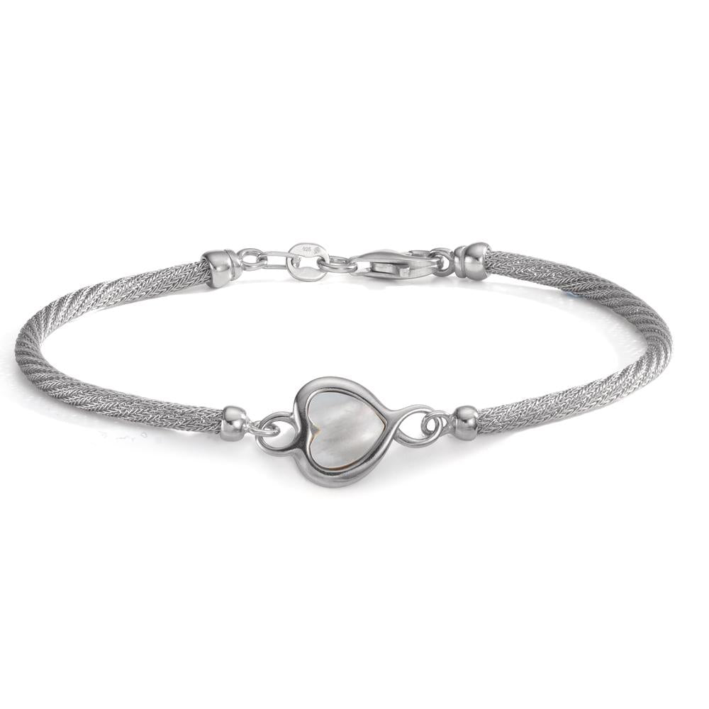 Bracelet Argent Rhodié nacre Coeur 19 cm