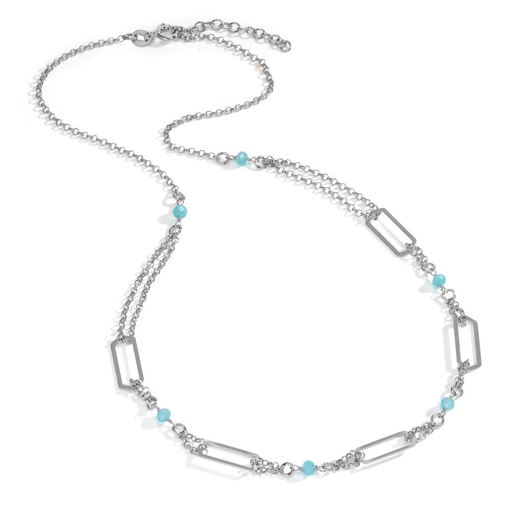 Collier Argent Cristal aqua, 6 Pierres Rhodié 42-45 cm