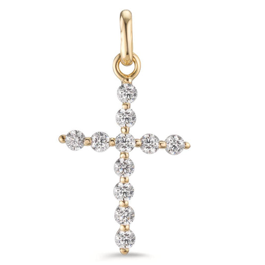 Pendentif Or jaune 18K Zircone 11 Pierres Croix